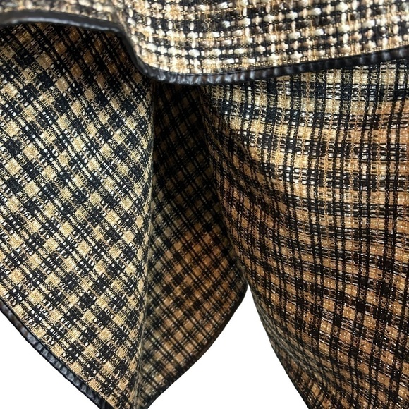 On Trend Odiva Faux Fur Tweed Poncho w/ Faux Fur Collar and Faux Leather Piping - Picture 5 of 10